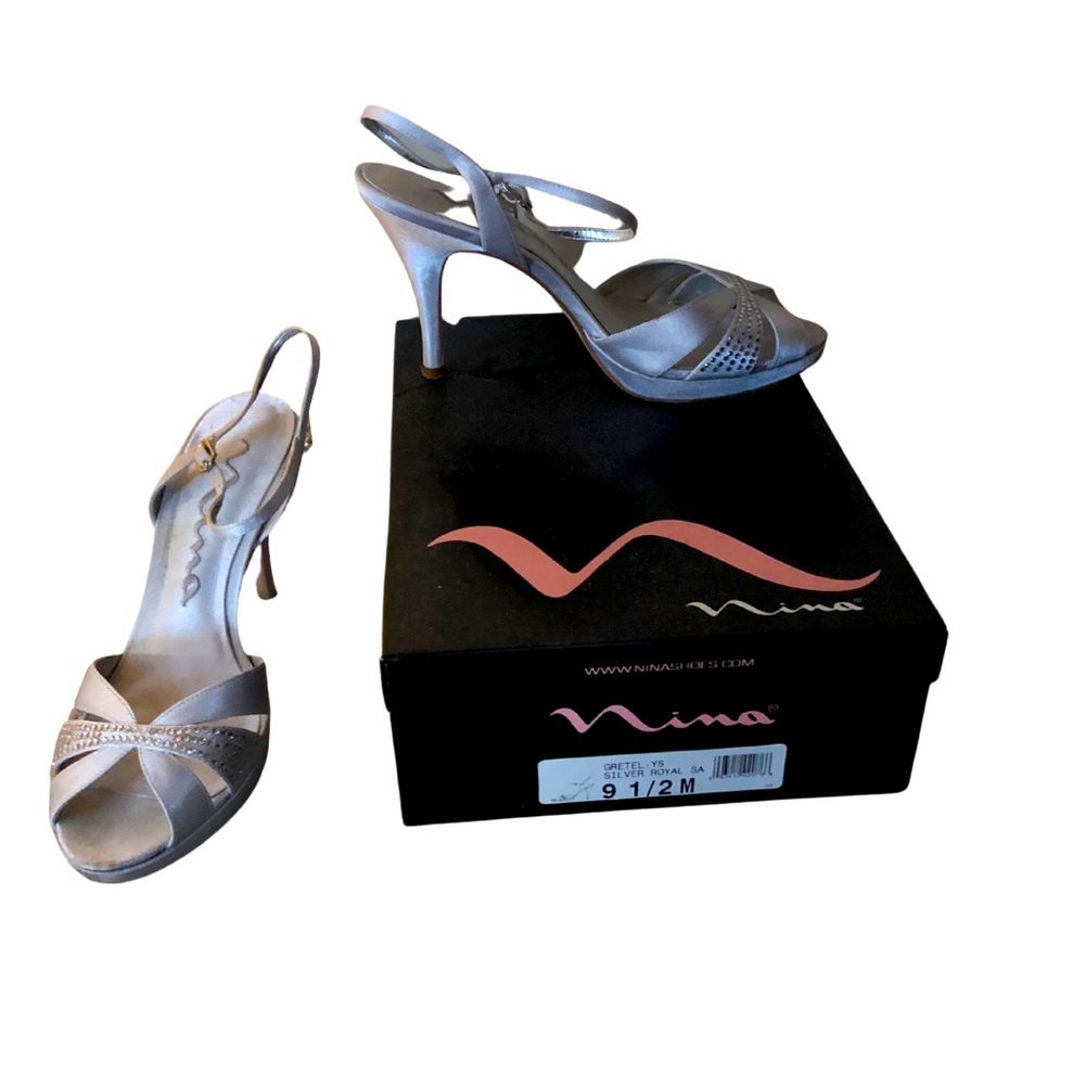 Nina Silver Satin Rhinestone Special Occasion Shoe